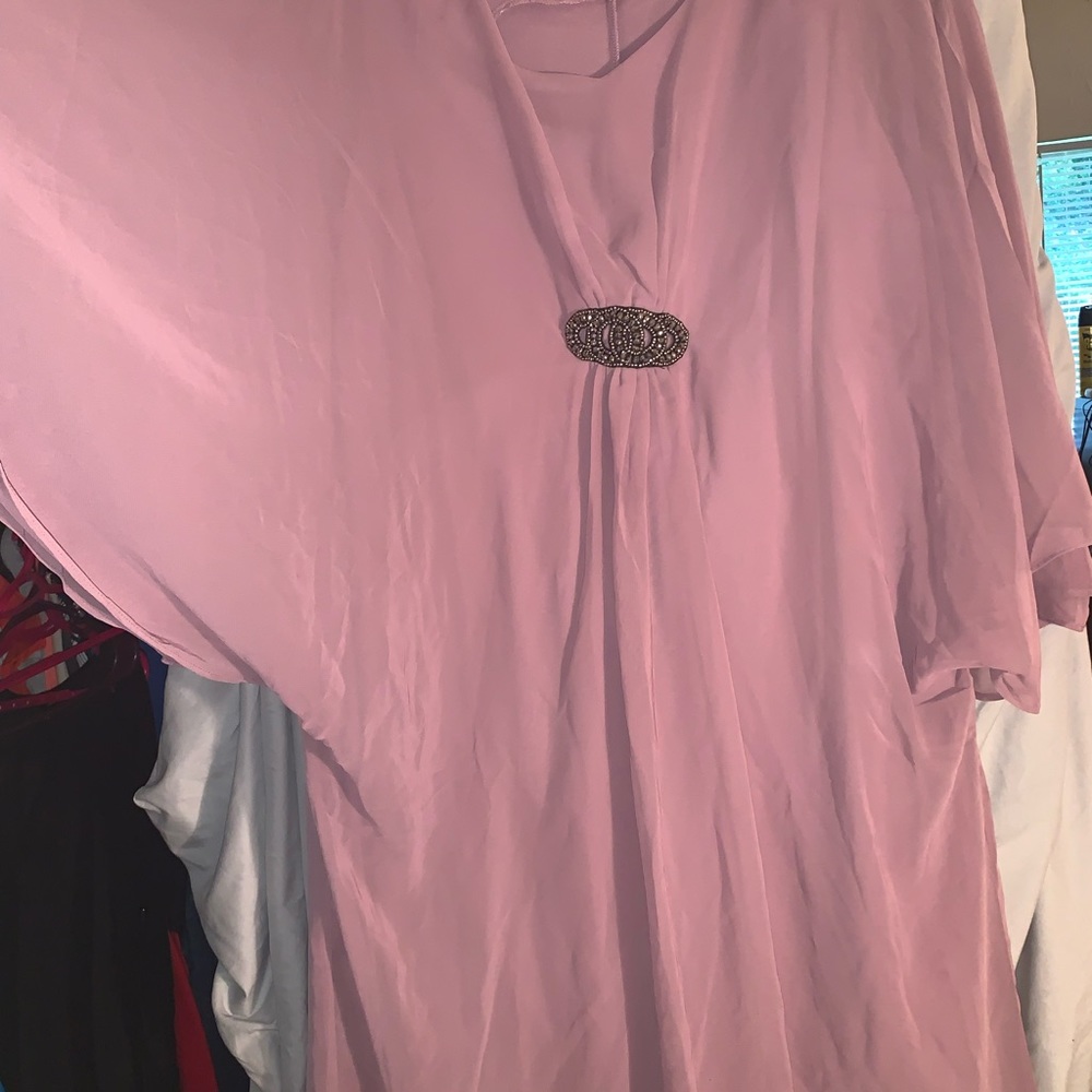 Worn plus size mauve dress